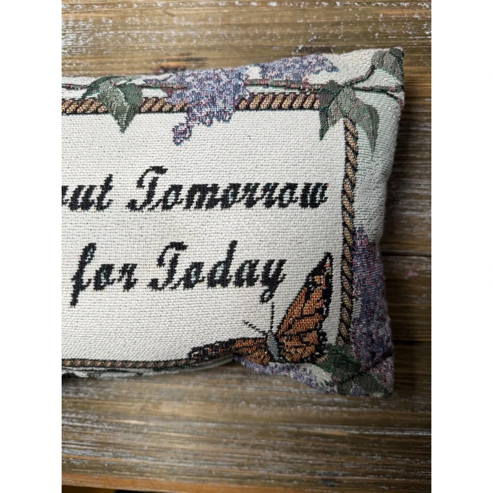 Vintage Woven Tapestry Pillow Butterfly Lilac Live For Today Cottagecore Granny